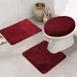 3-Piece Non-Slip Bathroom Rug Set - Wine Red - 3