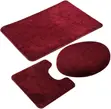 3-Piece Non-Slip Bathroom Rug Set - Wine Red - 4
