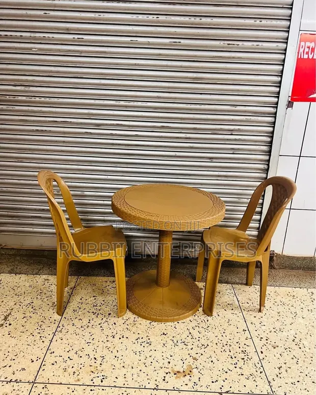Round Dining Table + 2 Armless Chairs - 1