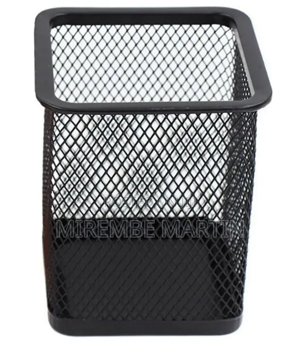 Metal Pen Pot - Square Mesh Pencil Holder (Black) - 1