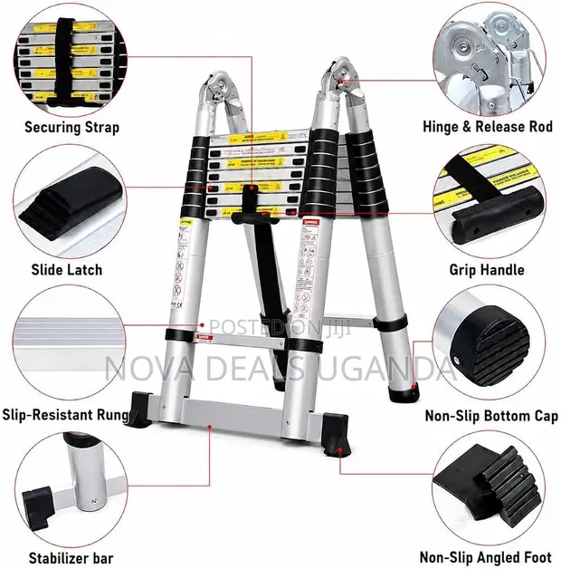 3.6m Telescoping Aluminum A-Frame Extension Ladder - 1