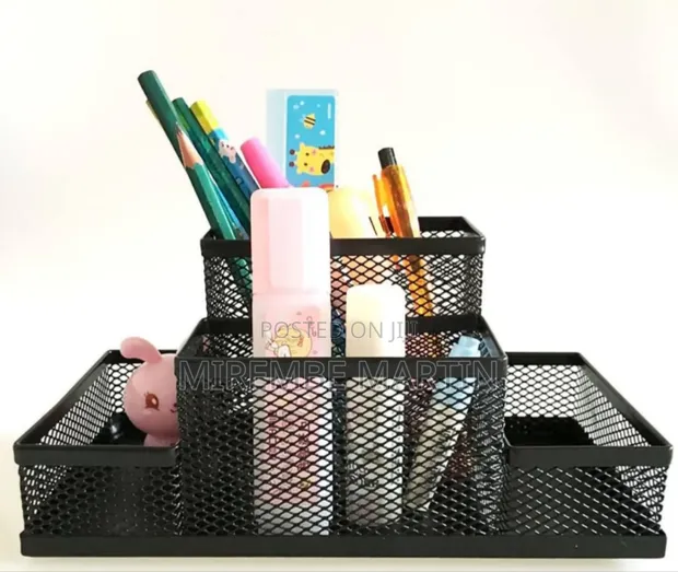 Black Mesh Pen Holder & Desk Organizer - 1