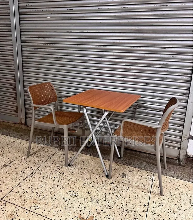 Folding Square Wooden Table + 2 VIP Plastic Chairs - 1