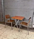 Folding Square Wooden Table + 2 VIP Plastic Chairs - 1
