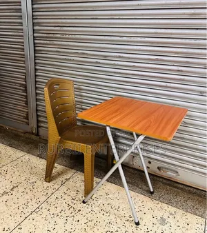Folding Wooden Table & Plastic Rattan Chair Set