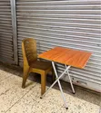 Folding Wooden Table & Plastic Rattan Chair Set - 1
