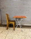 Folding Wooden Table & Plastic Rattan Chair Set - 2