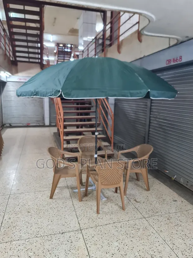 Outdoor Green Garden Umbrella with 4 Chairs Set - 1