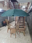 Outdoor Green Garden Umbrella with 4 Chairs Set - 2
