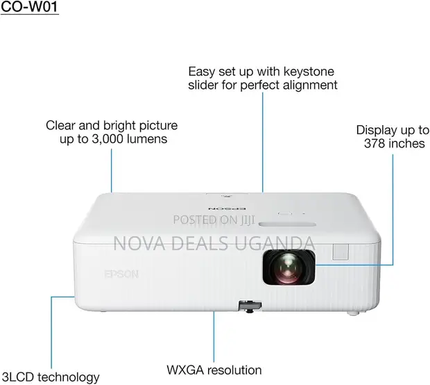 Epson CO-W01 Projector, 3LCD, 3,000 Lumens, WXGA - 1