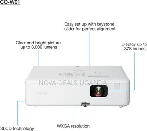 Epson CO-W01 Projector, 3LCD, 3,000 Lumens, WXGA