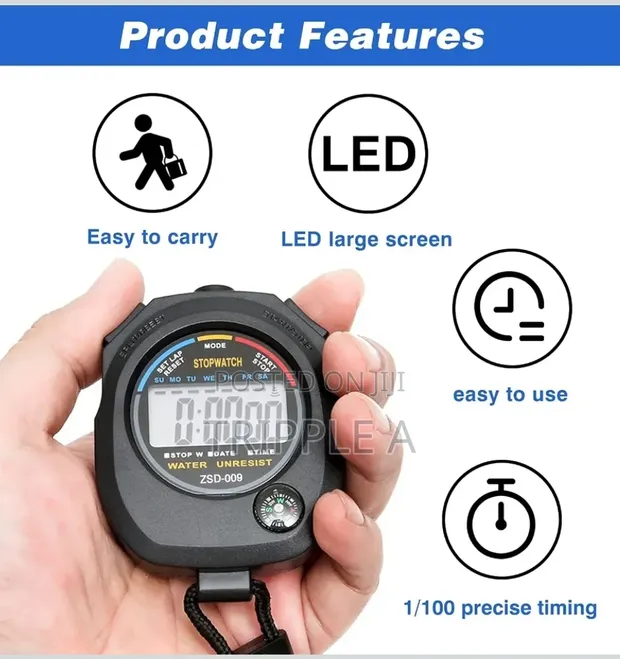 Professional Digital Sports Stopwatch with Calendar & Alarm - 1
