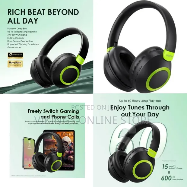 Oraimo BoomPop 2S ENC Bluetooth Over-Ear Wireless Headphones - Black - 1
