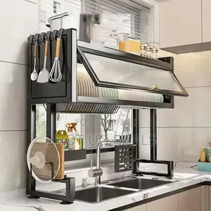 Dust-Proof Over-the-Sink Dish Drying Rack with Cabinet