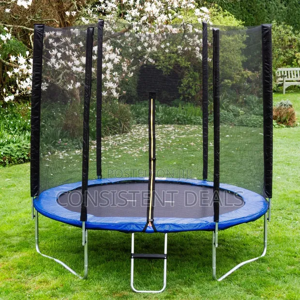IONiX 8ft Trampoline with Blue Safety Padding & Black Enclosure Net - 1