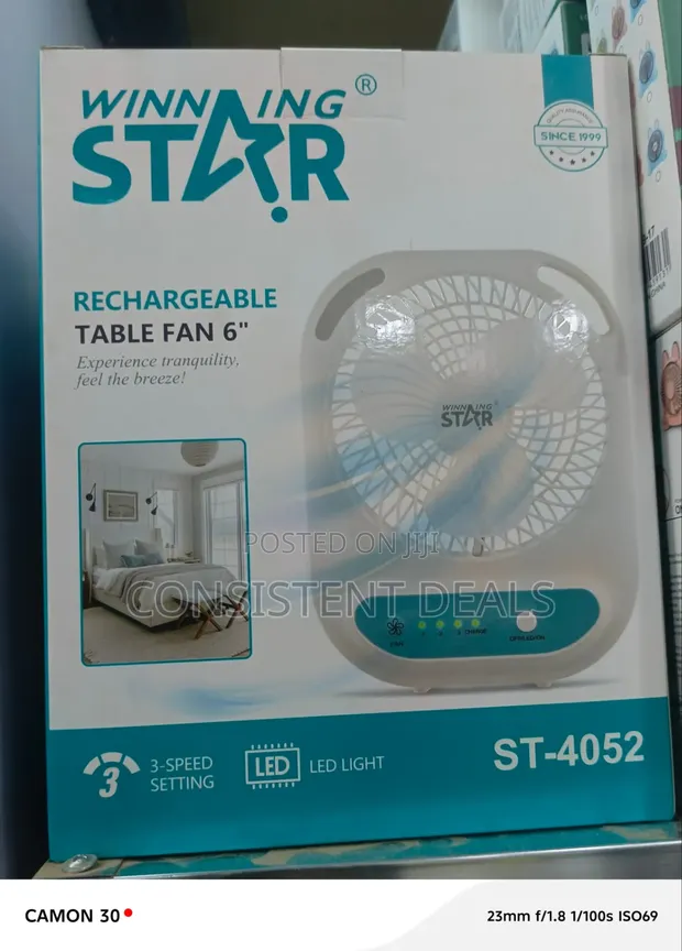 Winning Star ST-4052 6-Inch Rechargeable Table Fan - 1