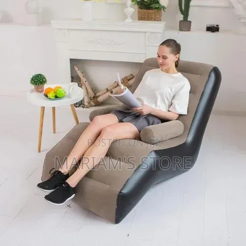 Black Flocked Inflatable Lazy Sofa - S-Shaped - 1