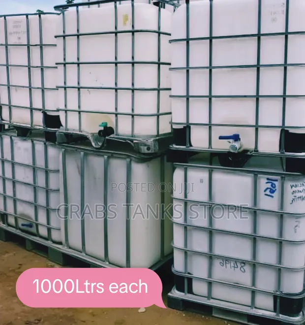1000L White Water Tank with Cover - 1