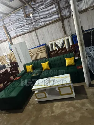 Green L-Shape Sofa with Cushions