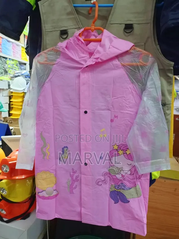 Pink Mermaid Children's Raincoat with Transparent Sleeves - 1