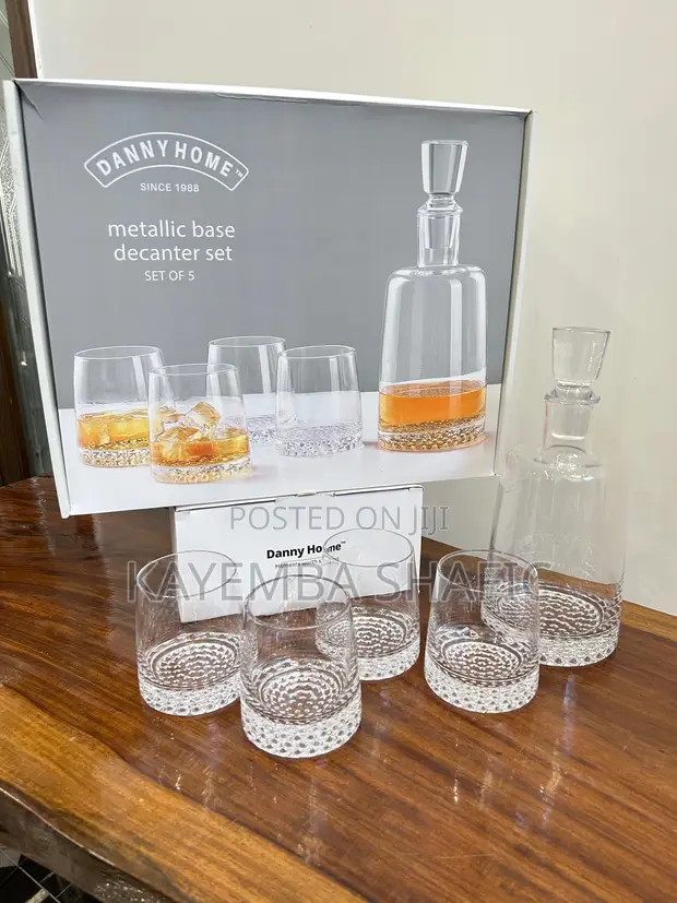 Danny Home Luxury 5-Piece Metallic Base Whiskey Decanter Set - 1