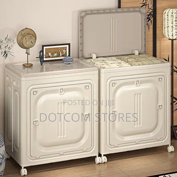 Foldable Cream Plastic Storage Cabinets with Wheels - 1