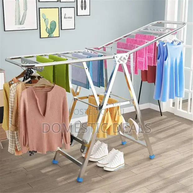 Folding Clothes Drying Rack - Stainless Steel - 1