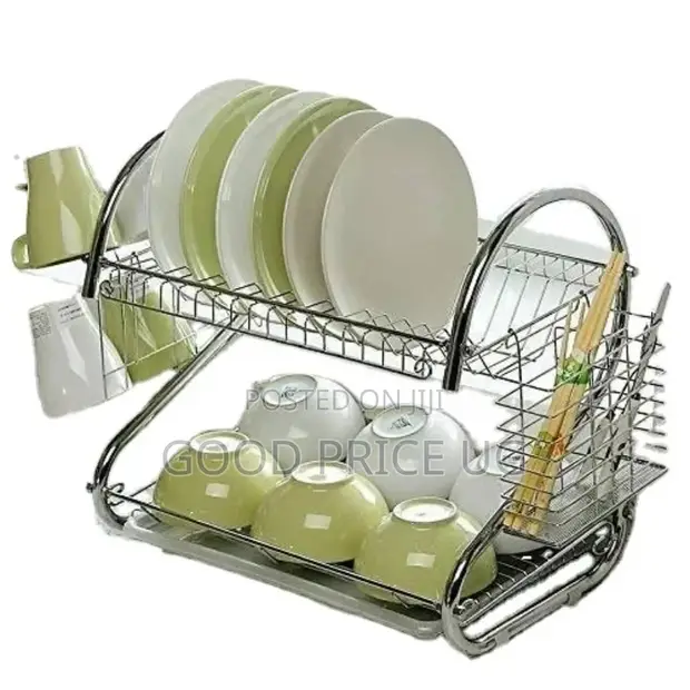 2-Tier Stainless Steel S-Shaped Dish Drying Rack - 1