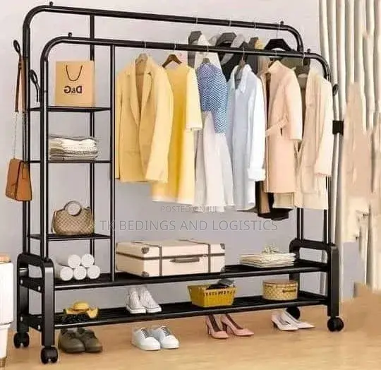 Double Layer Garment Rack with Wheels - 1