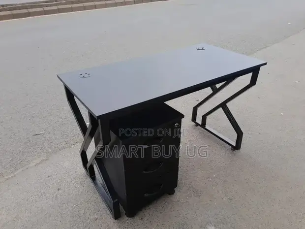 120cm Black Wood Top Desk with X Metallic Base - 1