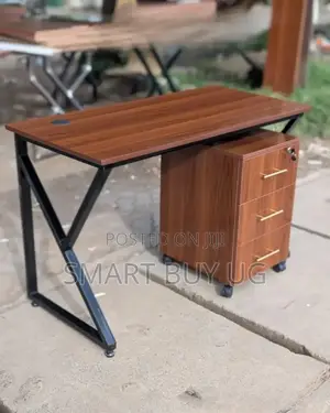 Modern Office Desk - Brown Top, Metal X-Base, 120cm