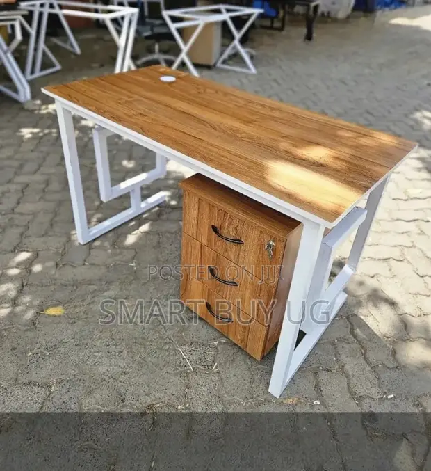 Office Table 120cm Wood Top + Metallic Legs | Free Install - 1