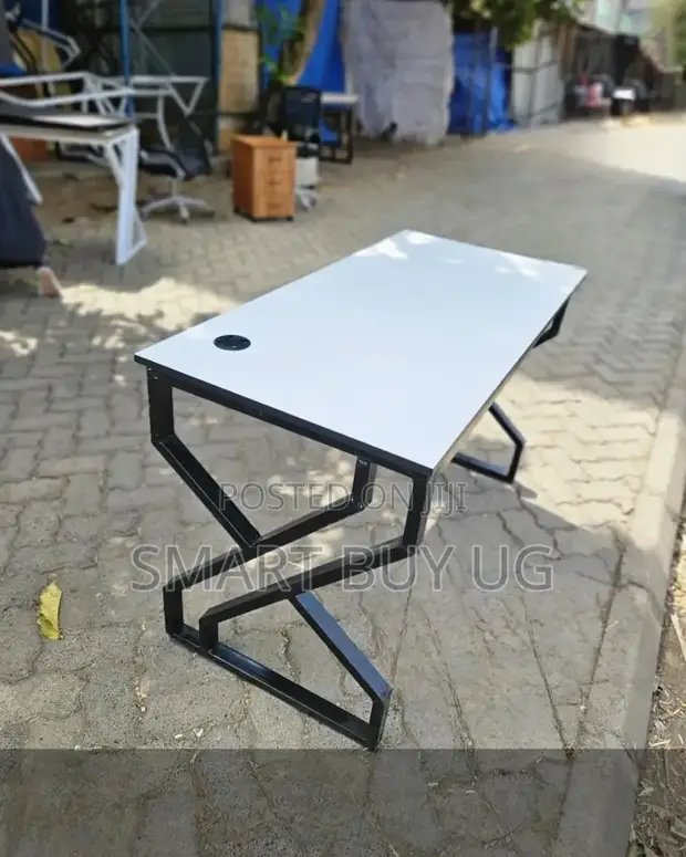 120cm White Wood Desk with Metallic X Legs - 1