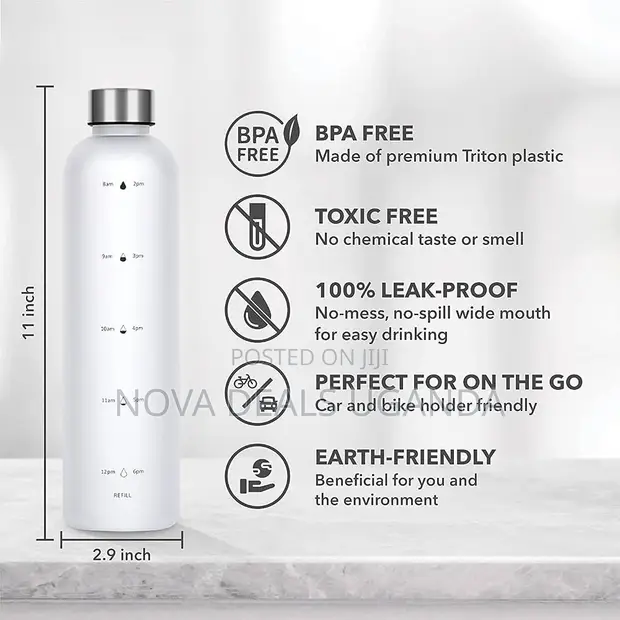 1L Motivational Water Bottle with Time Marker - 1