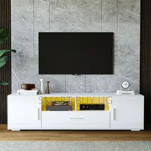 Wooden TV Stand with Lights - White