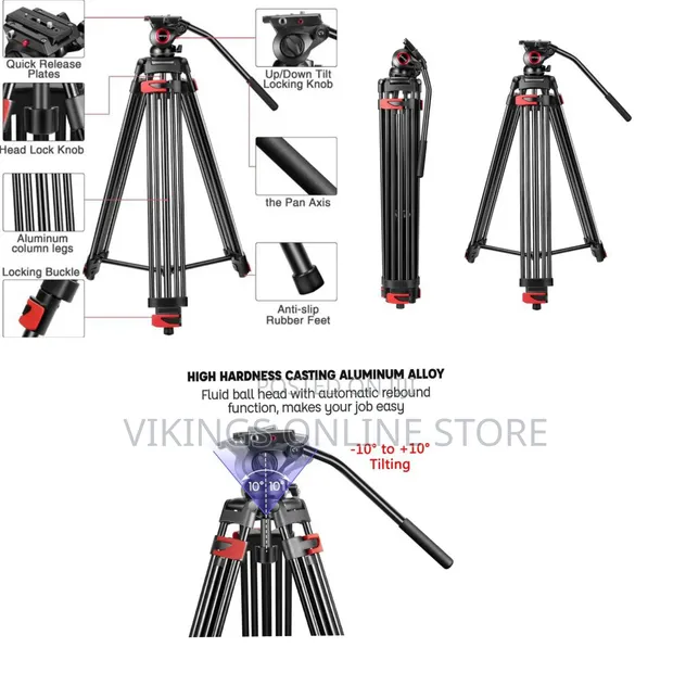 72" Professional Heavy Duty Aluminum Video Tripod System - 1