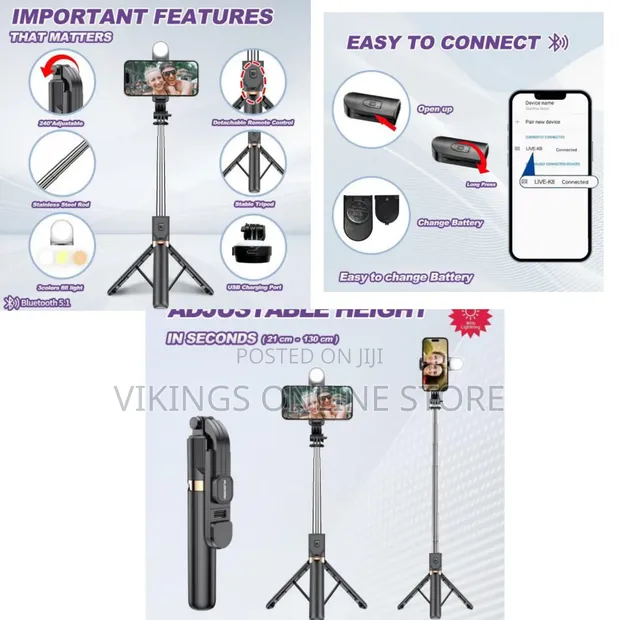 PLOKAMA Live LED 4-in-1 Selfie Stick Wireless Tripod - 1