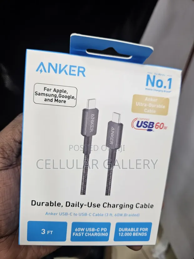 Anker USB-C to USB-C Cable (3ft, 60W, Braided) - 1