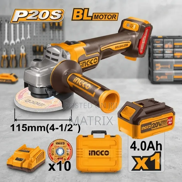 INGCO 20V Brushless Angle Grinder with Battery & Charger - 1