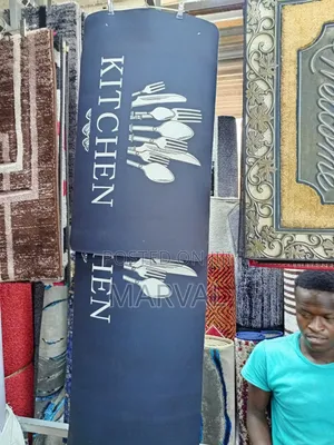 Kitchen Runner Rug with White Cutlery Icons