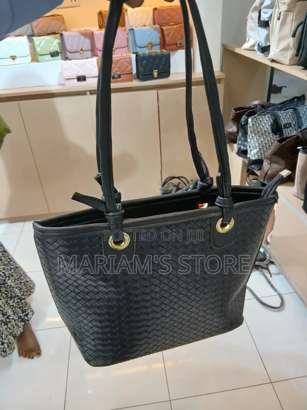 Black Woven Shoulder Bag / Tote Bag - 1