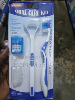 Oral Care Kit with Blue and White Toothbrush