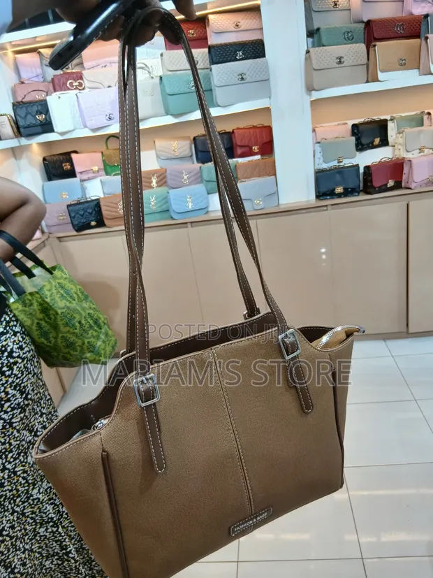 Tote Bag with Textured Finish and Contrast Stitching - 1
