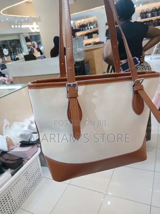 White and Tan Two-Tone Handbag - 1
