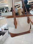 White and Tan Two-Tone Handbag - 1