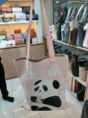Tote Bag with Knitted Panda Design