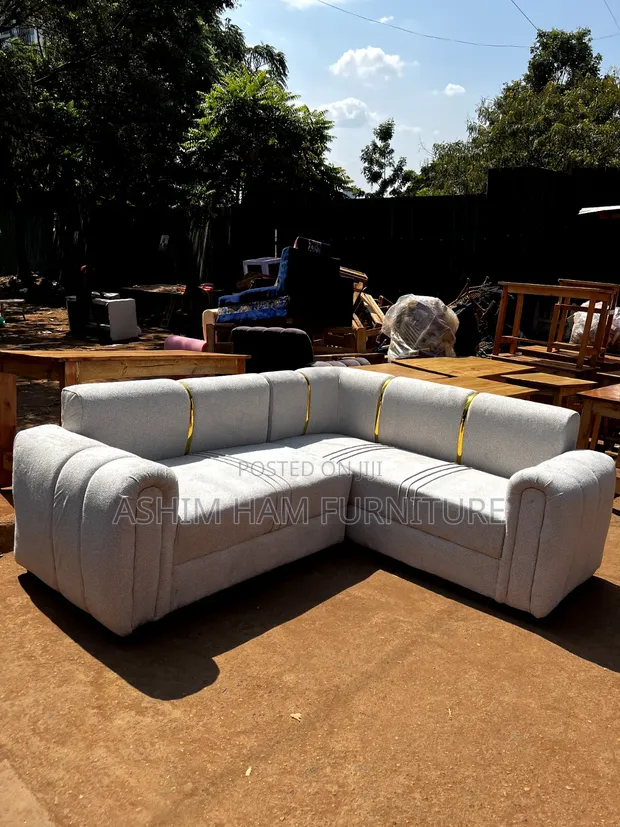 L-Shaped Sofa Set in Cream - 1