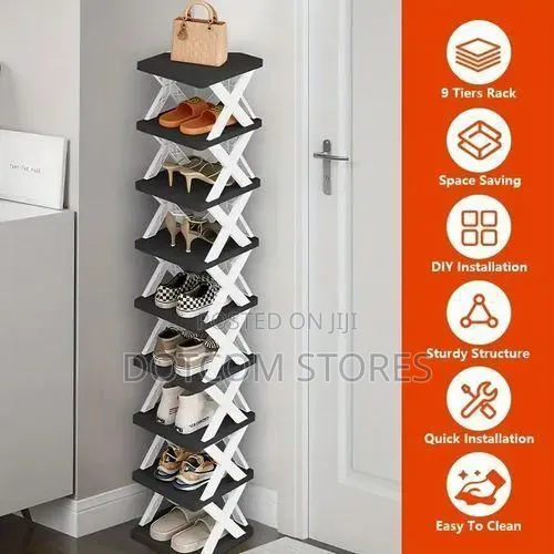 9-Tier Space-Saving Vertical Plastic Shoe Rack - 1