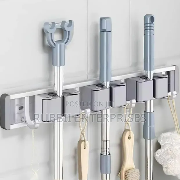 Space-Aluminum Wall-Mounted Mop and Broom Holder - 1