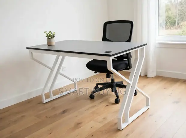 Modern Office Desk 120cm with Cable Hole - White Frame - 1